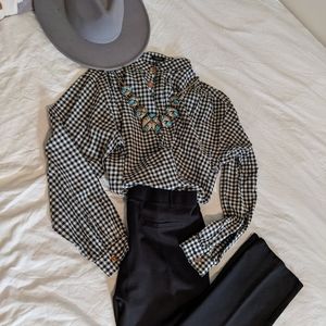J Peterman Black and White Checkered Blouse- Medium
